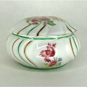 Vintage Bareuther Bavaria Porcelain Trinket Vanity Bowl w Lid  Hand Painting
